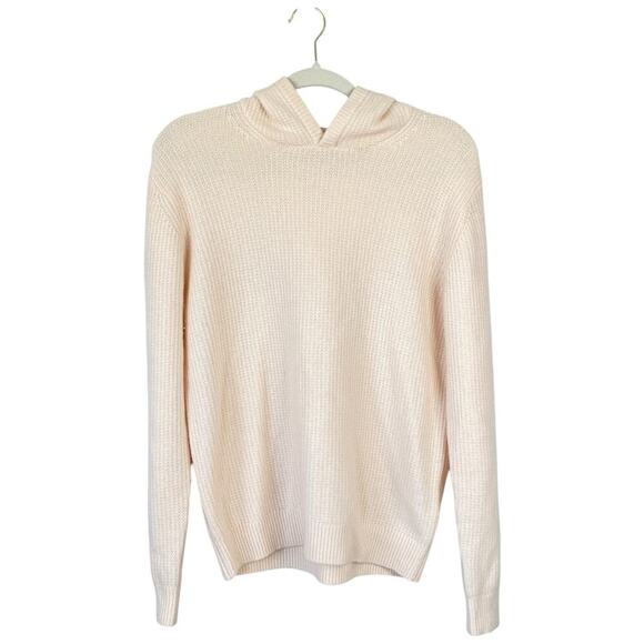 GENTLE HERD Cashmere Hoodie Sweater Waffle Knit Cream Peach Size Medium - Picture 3 of 8